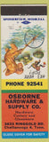 Matchbook Cover - Osborne Hardware Chattanooga TN monkey