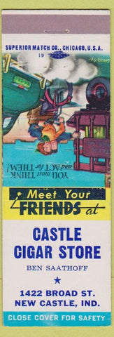 Matchbook Cover - Castle Cigar Shop Saathoff New Castle IN safety bike scene