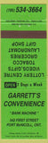 Matchbook Cover - Garrett's Convenience Store Port McNicoll ON green WEAR