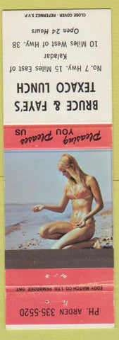 Matchbook Cover - Bruce Faye's Texaco oil gas Kaladar ON pinup red band