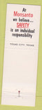 Matchbook Cover - Monsanto Chemicals Safety Texas City TX