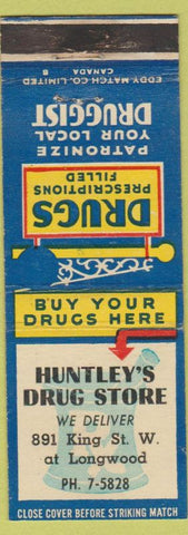 Matchbook Cover - Huntley's Drug Stores Hamilton? ON