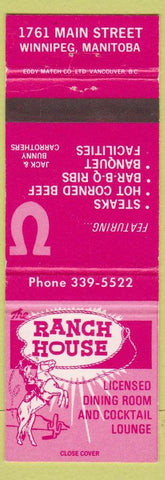Matchbook Cover - Ranch House Restaurant Winnipeg MB cowboy