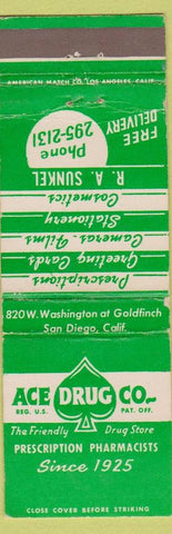 Matchbook Cover - Ace Drug Company San Diego cA WORN