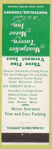 Matchbook Cover - Montpelier Tavern Motor Inn VT