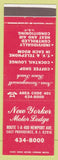 Matchbook Cover - New Yorker Motor Lodge East Providence RI