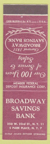 Matchbook Cover - Broadway Savings Bank NYC #2