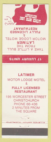 Matchbook Cover - Latimer Motor Lodge Motel Christchurch New Zealand