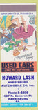 Matchbook Cover - Howard Lash Used Cars Harrisburg PA Hillbilly Dancing
