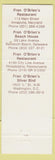 Matchbook Cover Fran Obriens Annapolis Philadelphia Washington DC Rehoboth Beach