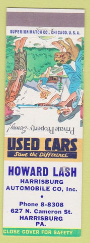 Matchbook Cover - Howard Lash Used Cars Harrisburg PA Hillbilly Private Property