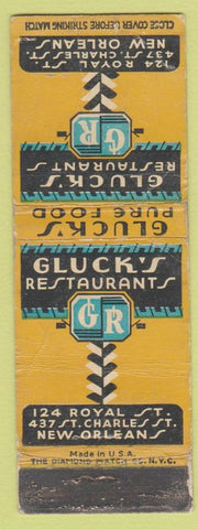 Matchbook Cover - Gluck's Restaurant New Orleans LA WORN