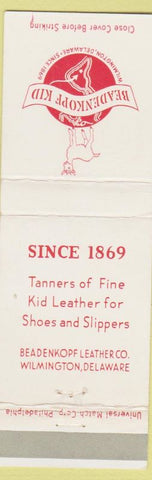 Matchbook Cover - Beadenkopf Kid Wilmington DE Leather Shoes Tanners