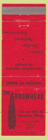 Matchbook Cover - Arrowhead Restaurant Hampshire IL