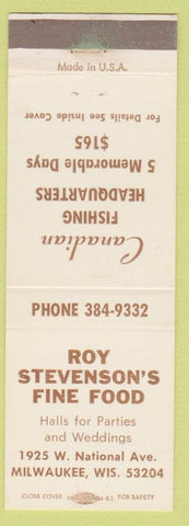 Matchbook Cover - Roy Stevenson's Fine Food Milwaukee WI