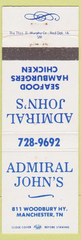 Matchbook Cover - Admiral John's Manchester TN