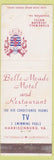 Matchbook Cover - Belle Meade Motel Harrisonburg VA Staunton WORN