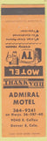 Matchbook Cover - Admiral Motel Denver Colorado Colfax