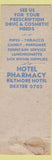 Matchbook Cover - Hotel Pharmacy Biltmore Providence RI