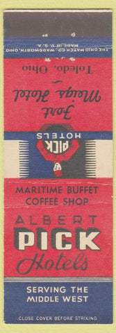 Matchbook Cover - Albert Pick Hotels Fort Meigs Toledo OH
