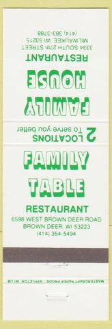 Matchbook Cover - Family Table House Restaurants Milwaukee Brown Deer WI