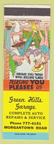 Matchbook Cover - Green Hills Garage Reading? PA hillbilly Paw's Dusty