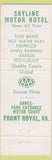 Matchbook Cover - Skyline Motor Hotel Front Royal VA