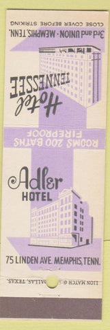 Matchbook Cover - Adler Hotel Memphis TN