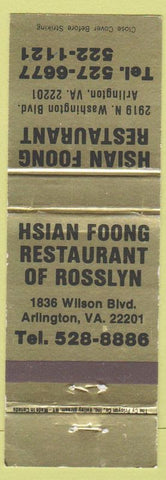 Matchbook Cover - Hsian Foong Restaurant of Rosslyn Arlington VA