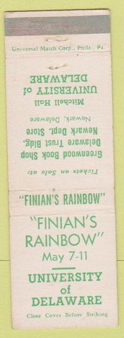 Matchbook Cover - Finian's Rainbow University of Delaware DE play?