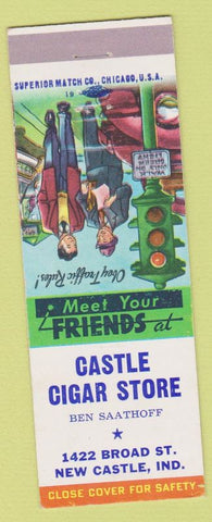Matchbook Cover - Castle Cigar Store New Caslte IN Safety Traffic Lights
