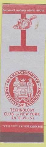 Matchbook Cover - MIT Massachusetts Institute of Technology Club NYC SAMPLE