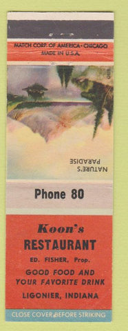 Matchbook Cover - Koon's Restaurant Ligonier IN Nature's Paradise CREASE
