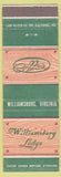 Matchbook Cover - Williamsburg Lodge VA green