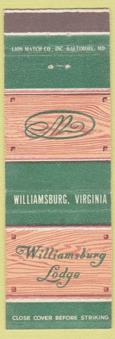 Matchbook Cover - Williamsburg Lodge VA green