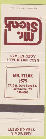 Matchbook Cover - Mr Steak Restaurant Milwaukee WI