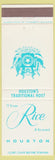 Matchbook Cover - The Rice Hotel Houston TX