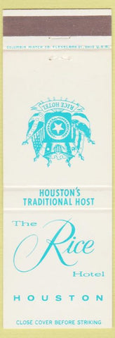 Matchbook Cover - The Rice Hotel Houston TX
