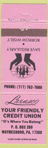 Matchbook Cover - Lannaco Credit Union Waynesboro PA pink