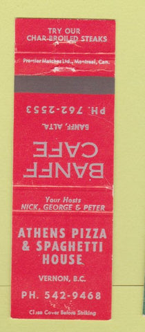 Matchbook Cover - Athens Pizza Spaghetti Vernon BC Banff AB Cafe