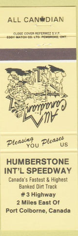 Matchbook Cover - Humberstone Speedway auto racing dirt Port Colborne ON yellow