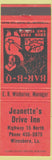 Matchbook Cover - Jeanette's Drive Inn Winnsboro LA BBQ