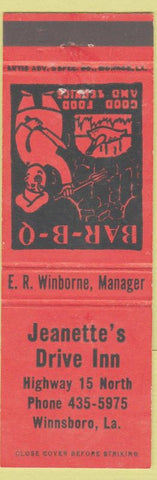 Matchbook Cover - Jeanette's Drive Inn Winnsboro LA BBQ