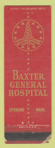 Matchbook Cover - Baxter General Hospital Spokane WA POOR STRIKER