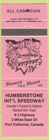 Matchbook Cover Humberstone Speedway auto racing dirt Port Colborne ON neon red