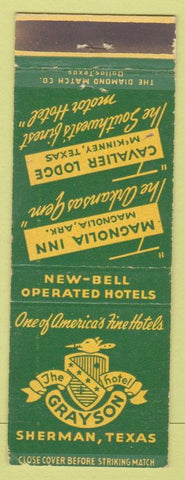 Matchbook Cover - Grayson Hotel Sherman TX McKinney Magnolia AR