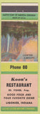 Matchbook Cover - Koon's Restaurant Ligonier IN low phone # Nature's Majesty