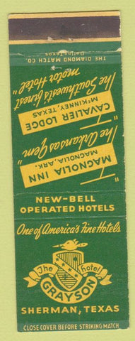 Matchbook Cover - Hotels Sherman TX McKinney Magnolia AR