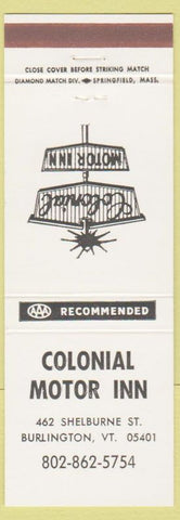 Matchbook Cover - Colonial Motor Inn Burlington VT