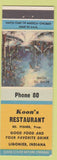 Matchbook Cover - Koon's Restaurant Ligonier IN low phone # Road to Home